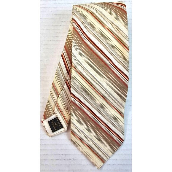 Vtg Benchmark Striped Tie Beige & Rust Brown 100% Polyester Mens Classic Width - Picture 1 of 7